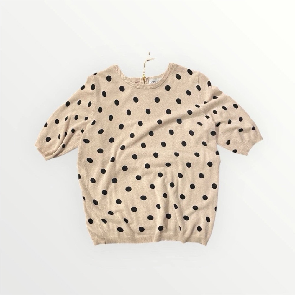 Carmen Marc Valvo Tan Polka Dot Sweater